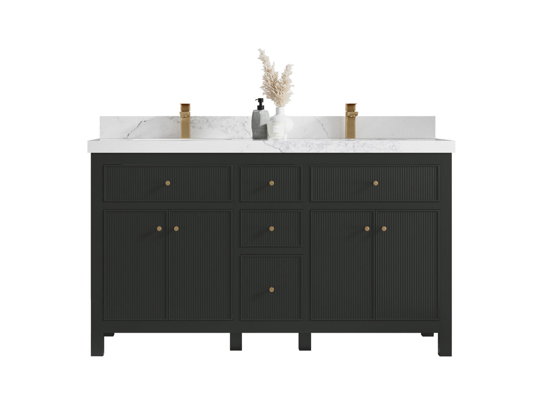 Sonoma 60 in W x 22 in D Free Standing Reeded Double Sink Bathroom Vanity