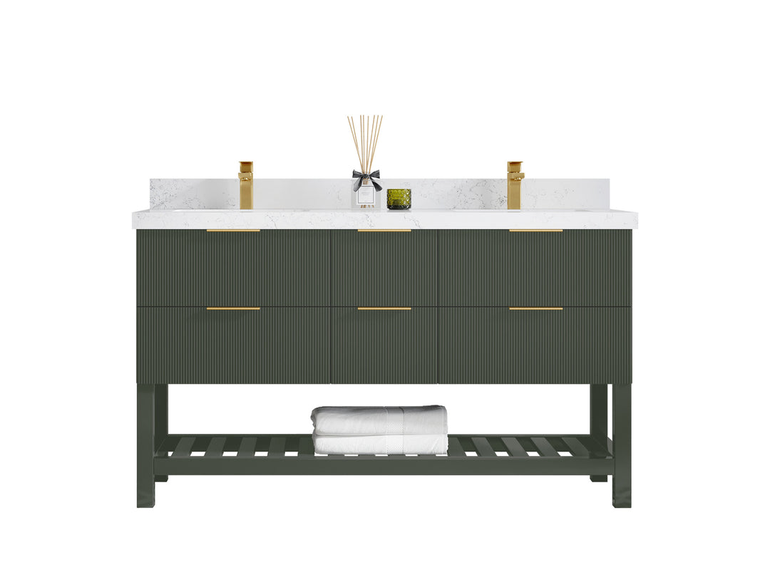 Catalina 60 in. W x 22 in. D Double Sink Bathroom Vanity in Pewter Green with Countertop - Clear View