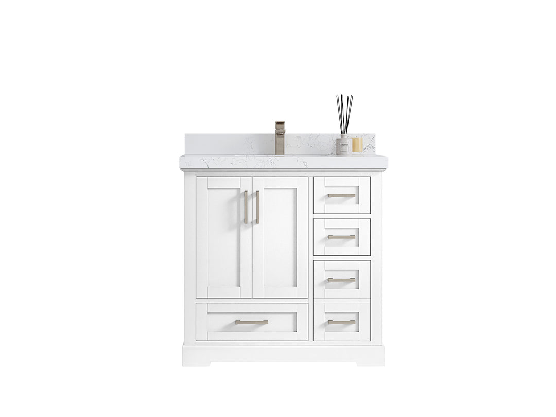 Boston 36 in. W x 22 in. D Single Sink Bathroom Vanity in White with Countertop - Clear View