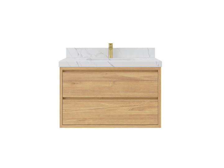 Madison Floating Teak 36 in. W x 22 in. D Center Sink Bathroom Vanity - photo 1