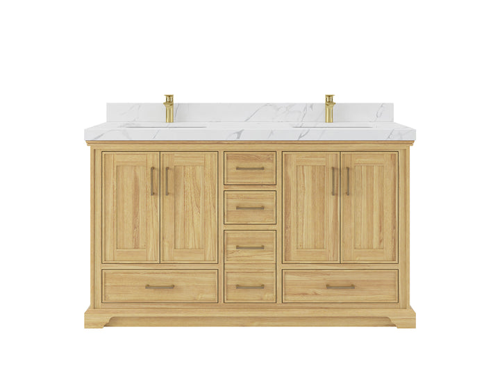 Charlotte 60 in. W x 22 in. D Double Sink Bathroom Teak Wood Vanity - photo 1
