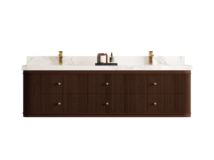 Hampton Floating Teak 72 in. W x 22 in. D Double Sink Bathroom Vanity (Dark Walnut) - photo 1