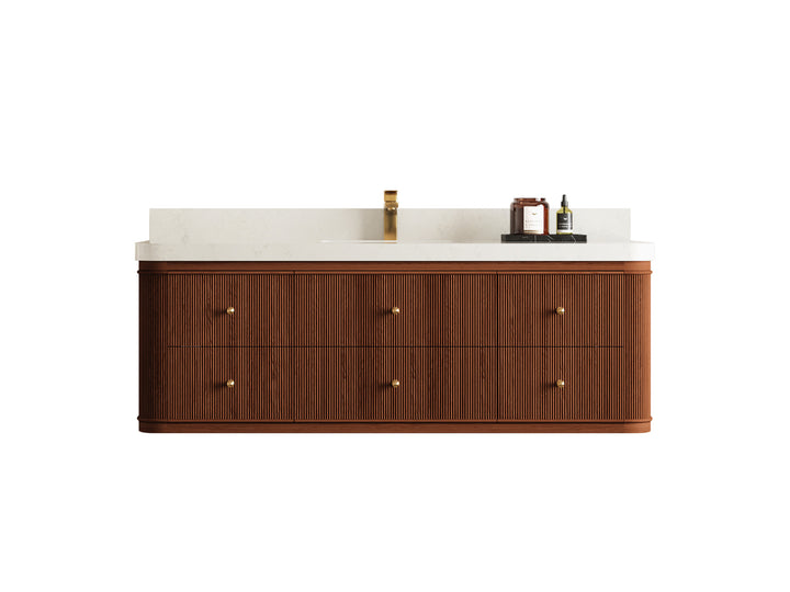Hampton Floating Teak 60 in. W x 22 in. D Single Sink Bathroom Vanity (Dark Natural) - photo 1