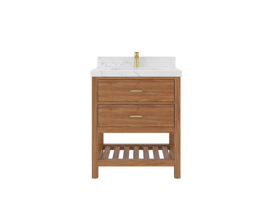 Parker Teak  30 in. W x 22 in. D Single Sink Bathroom Vanity in Golden  with Countertop - Clear View 