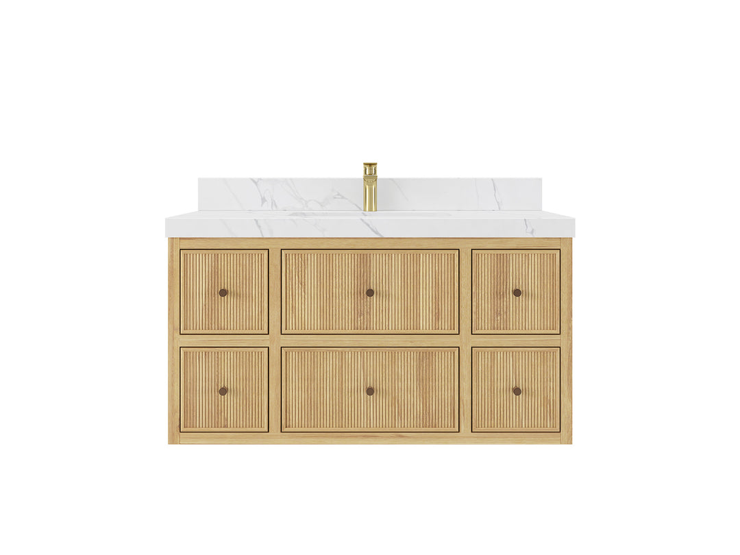 Sonoma Floating Teak 42 in. W x 22 in. D Single Sink Bathroom Vanity in Light Natural with countertop