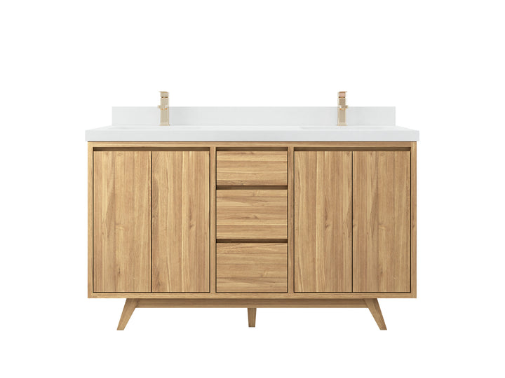Madison Teak Wood 60 in. W x 22 in. D Double Sink Bathroom Vanity - photo 1
