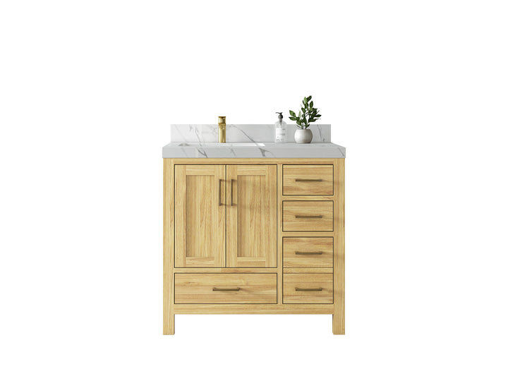 Malibu Teak Wood 36 in. W x 22 in. D Left Offset Sink Bathroom Vanity - photo 1