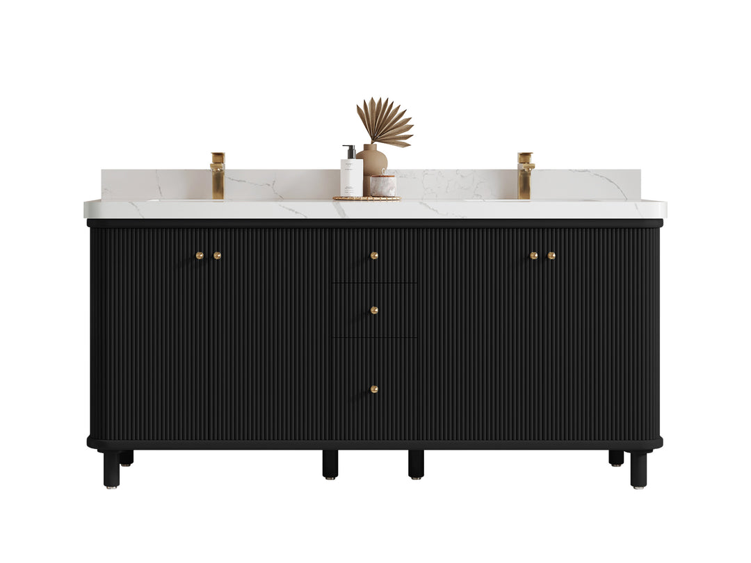 Miami 72 in. W x 22 in. D Double Sink Bathroom Vanity in Black with Countertop - Clear View