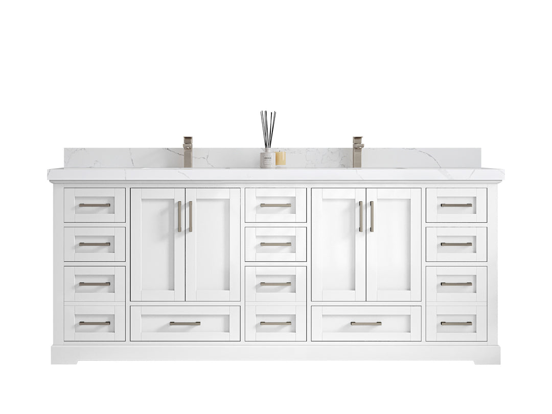 Boston 84 in. W x 22 in. D Double Sink Bathroom Vanity in White with Countertop - Clear View
