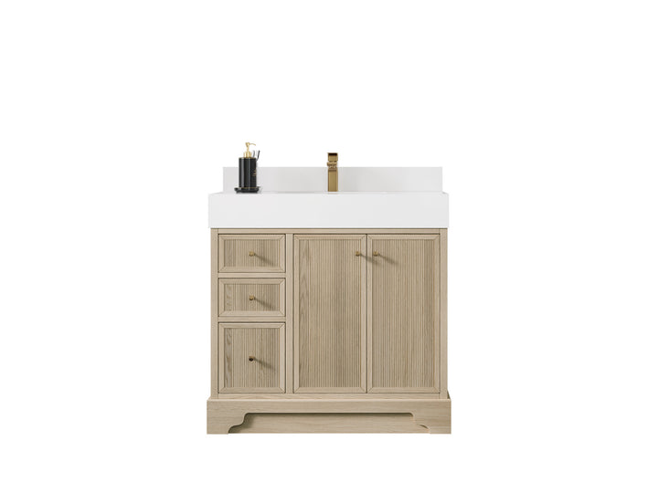 Manhattan White Oak 36 in. W x 22 in. D Center Sink Bathroom Vanity - photo 1