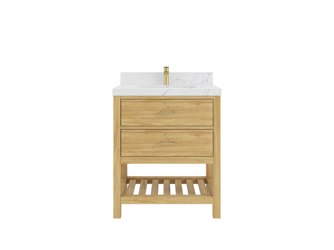 Parker Teak  30 in. W x 22 in. D Single Sink Bathroom Vanity in Light Natural  with Countertop - Clear View 
