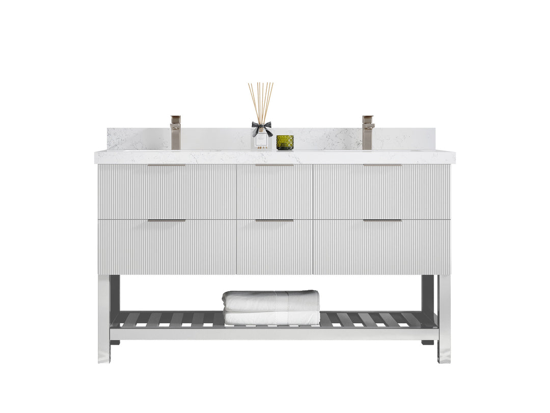 Catalina 60 in. W x 22 in. D Double Sink Bathroom Vanity in White with Countertop - Clear View