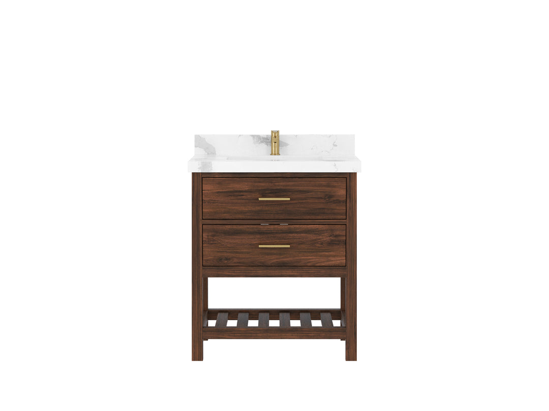 Parker Teak  30 in. W x 22 in. D Single Sink Bathroom Vanity in Dark Walnut  with Countertop - Clear View 
