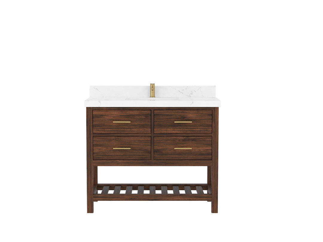 Parker Teak  42 in. W x 22 in. D Single Sink Bathroom Vanity in Dark Walnut  with Countertop - Clear View 