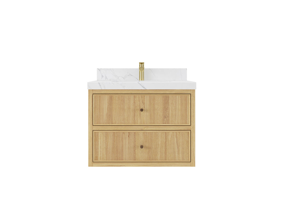 Sonoma Floating Teak 30 in. W x 22 in. D Single Sink Bathroom Vanity in Light Natural with countertop