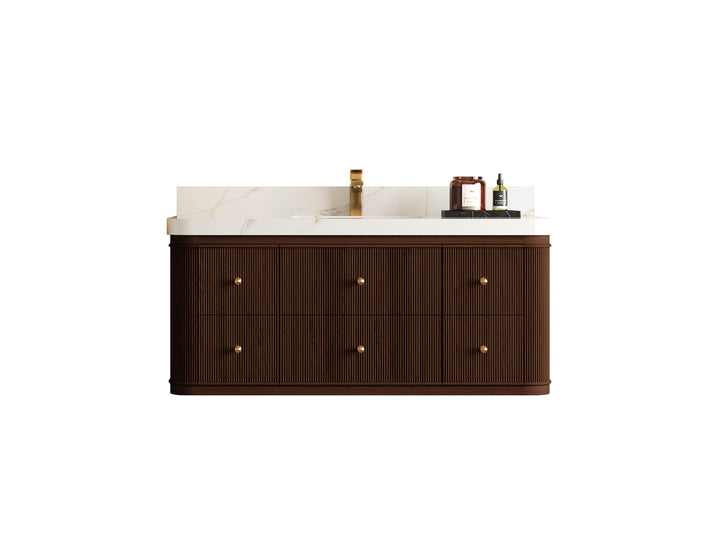 Hampton Floating Teak 48 in. W x 22 in. D Single Sink Bathroom Vanity (Dark Walnut) - photo 1