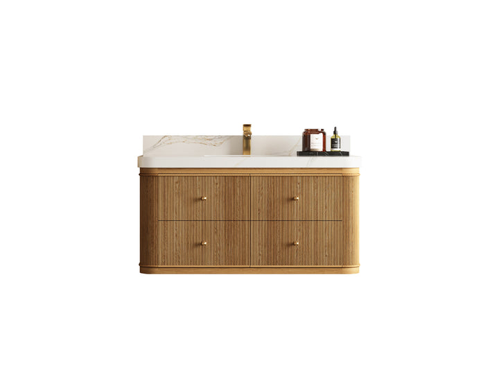 Hampton Floating Teak 42 in. W x 22 in. D Single Sink Bathroom Vanity (Light Natural) - photo 1