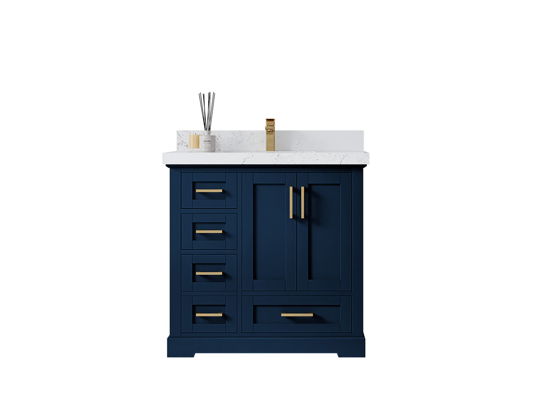 Boston 36 in. W x 22 in. D Single Sink Bathroom Vanity in Navy Blue with Countertop - Clear View