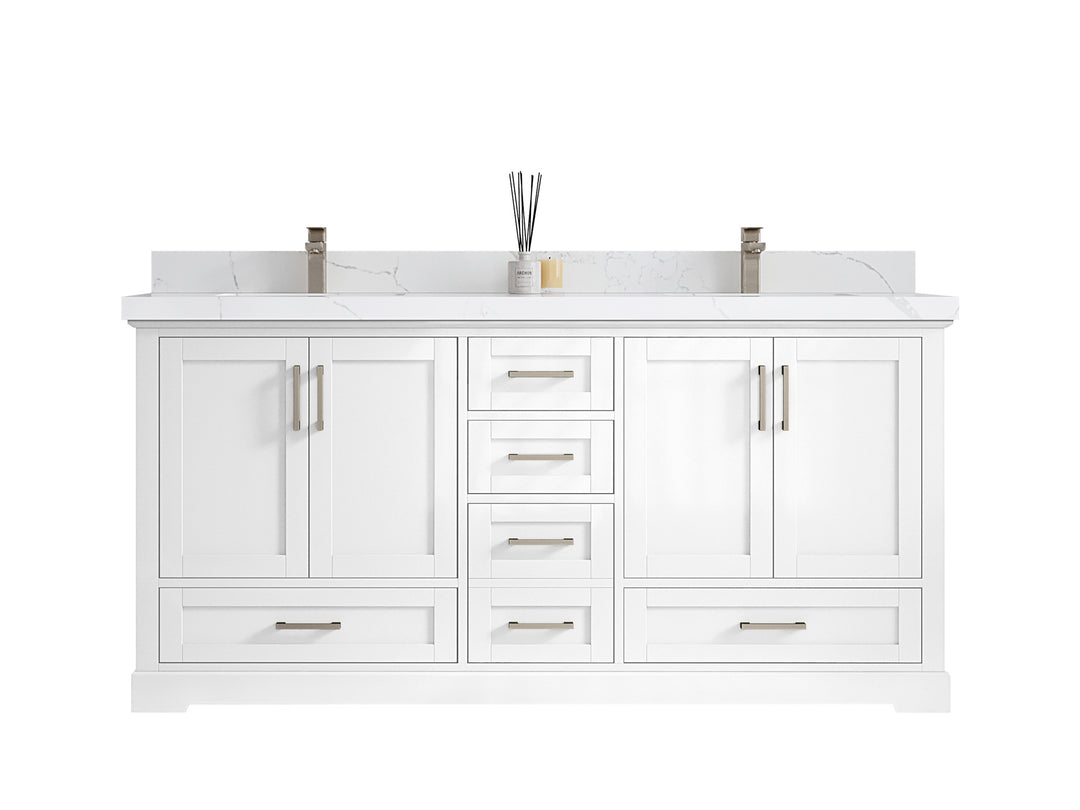 Boston 72 in. W x 22 in. D Double Sink Bathroom Vanity in White with Countertop - Clear View