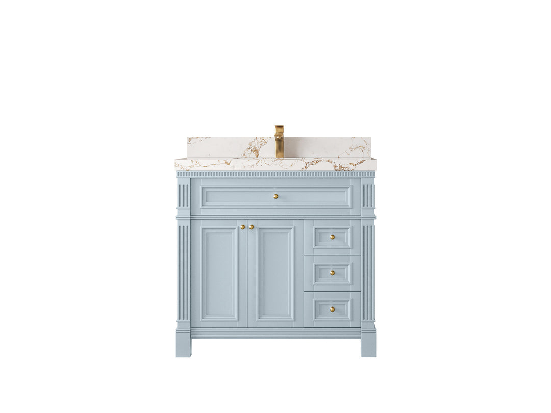 Paris 36 in. W x 22 in. D Center Sink Bathroom Vanity in  Blue Heather with Countertop - Clear View 