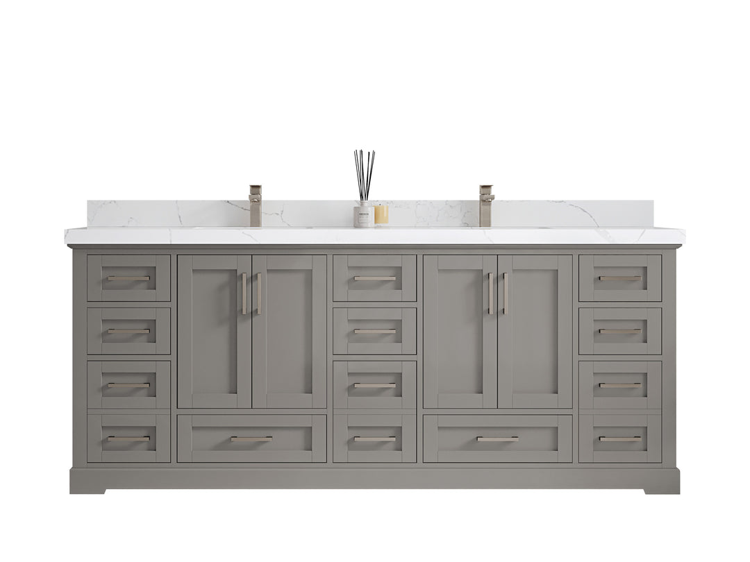 Boston 84 in. W x 22 in. D Double Sink Bathroom Vanity in Elephant Skin Gray with Countertop - Clear View