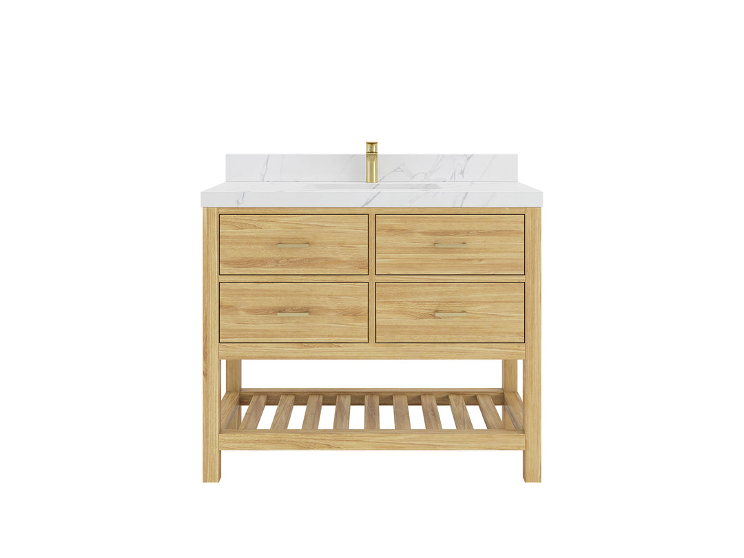 Parker Teak  42 in. W x 22 in. D Single Sink Bathroom Vanity in Light Natural  with Countertop - Clear View 