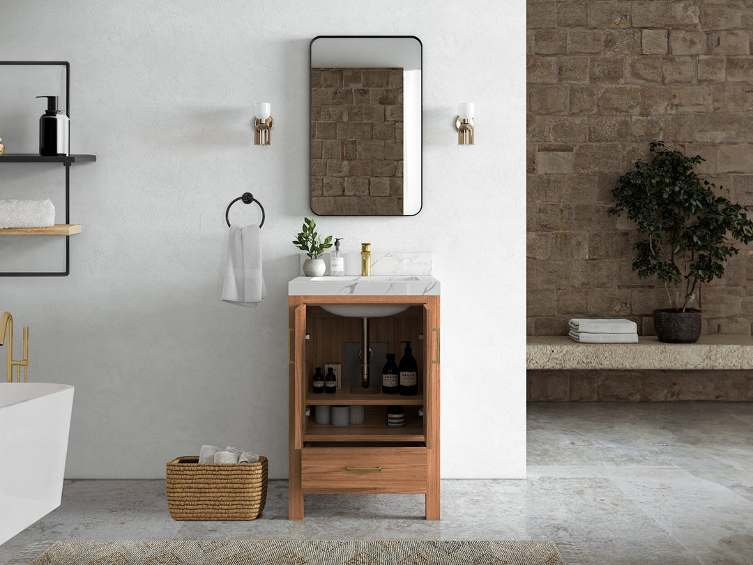 Malibu Teak Wood 24 in. W x 22 in. D Single Sink Bathroom Vanity