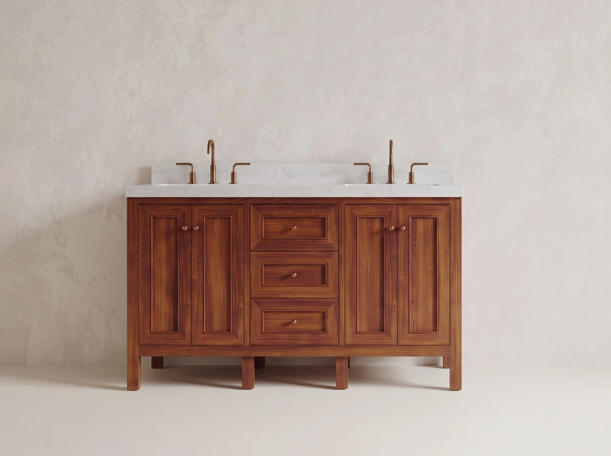 Nashville Teak Wood 60 in. W x 22 in. D Double Sink Bathroom Vanity