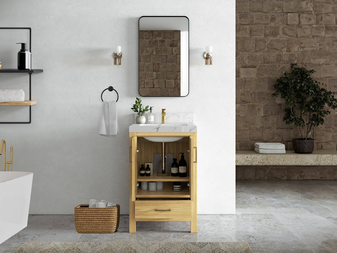 Malibu Teak Wood 24 in. W x 22 in. D Single Sink Bathroom Vanity