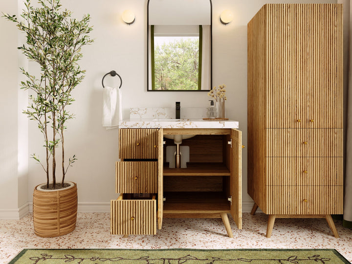 White Oak Bathroom Vanity - 36" W x 22" D, Pasadena Collection, Center Sink Design - photo 5