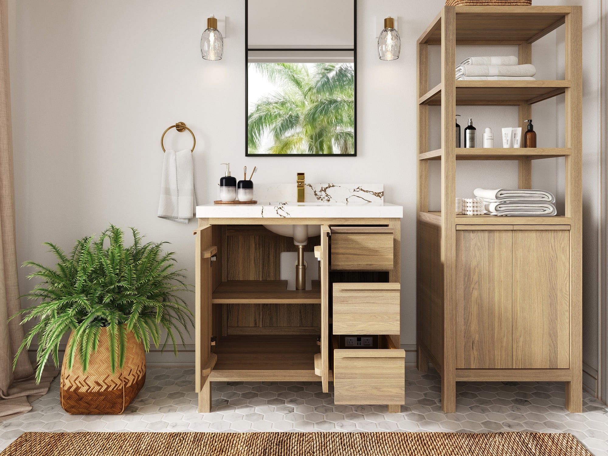 Elizabeth White Oak 36 in. W x 22 in. D Center Sink Bathroom Vanity