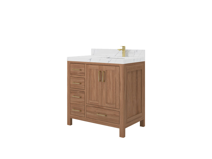Malibu Teak Wood 36 in. W x 22 in. D Right Offset Sink Bathroom Vanity - photo 3