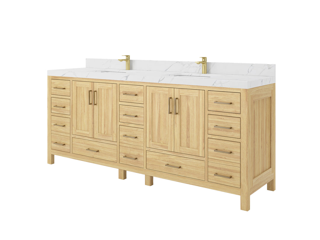Malibu Teak Wood 84 in. W x 22 in. D Double Sink Bathroom Vanity