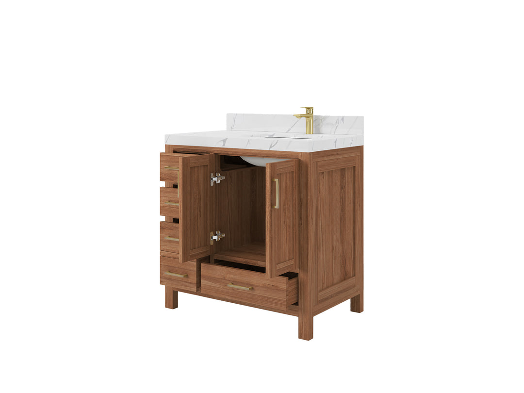 Malibu Teak Wood 36 in. W x 22 in. D Right Offset Sink Bathroom Vanity