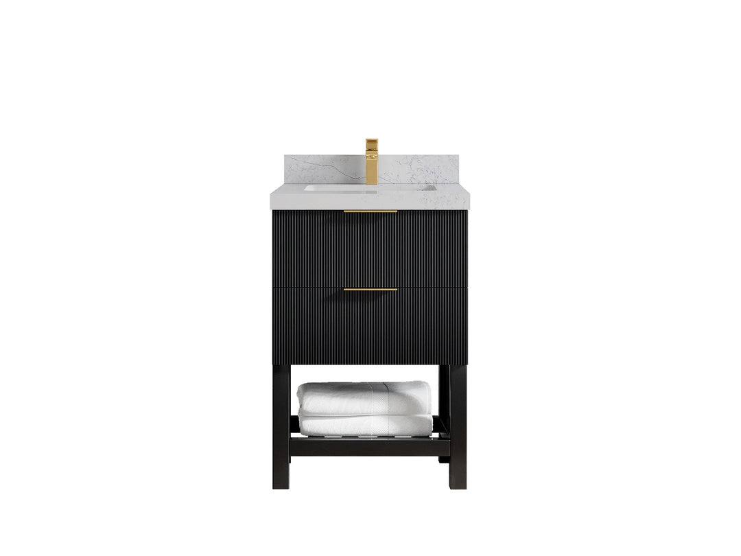 Catalina 24 in. W x 22 in. D Single Sink Bathroom Vanity in Black with 1.5 in Double Cove Edge White Quartz Countertop 