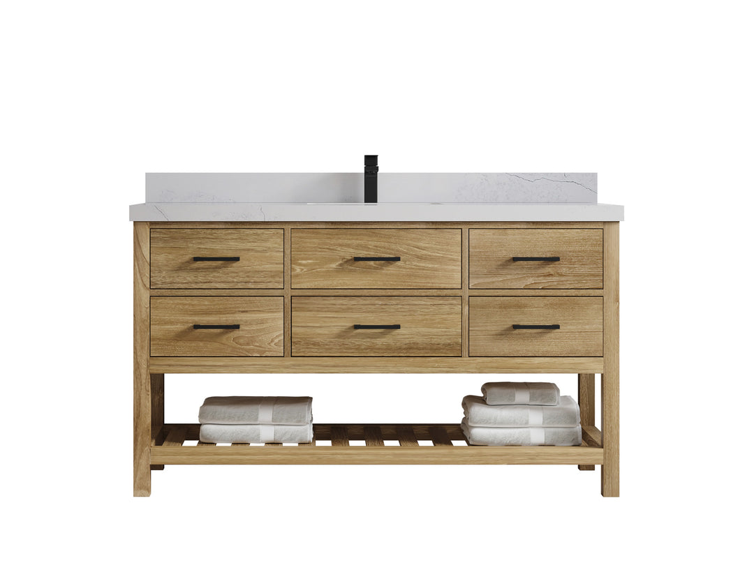 Parker Teak Wood 60 in. W x 22 in. D Single Sink Bathroom Vanity