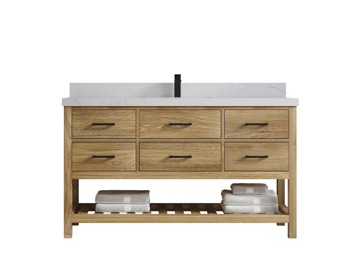 Parker Teak Wood 60 in. W x 22 in. D Single Sink Bathroom Vanity - photo 1