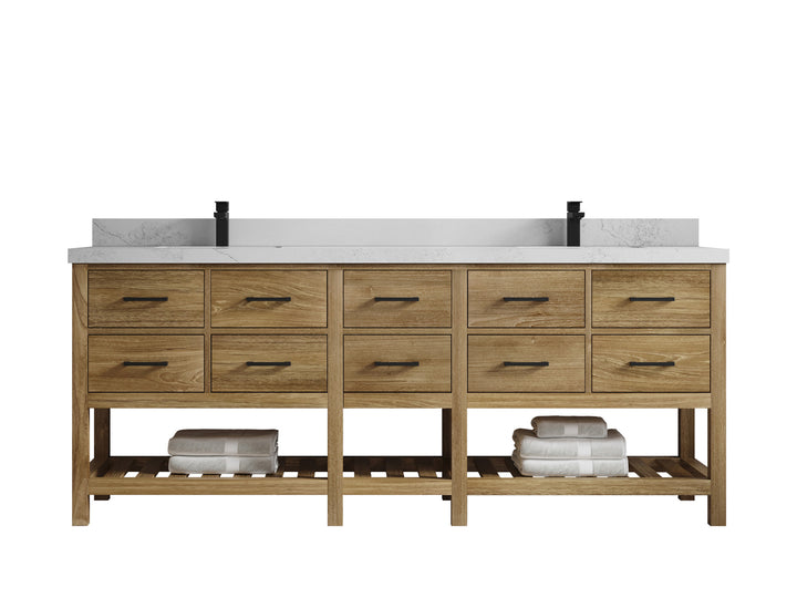 Parker Teak Wood 84 in. W x 22 in. D Double Sink Bathroom vanity with - photo 1