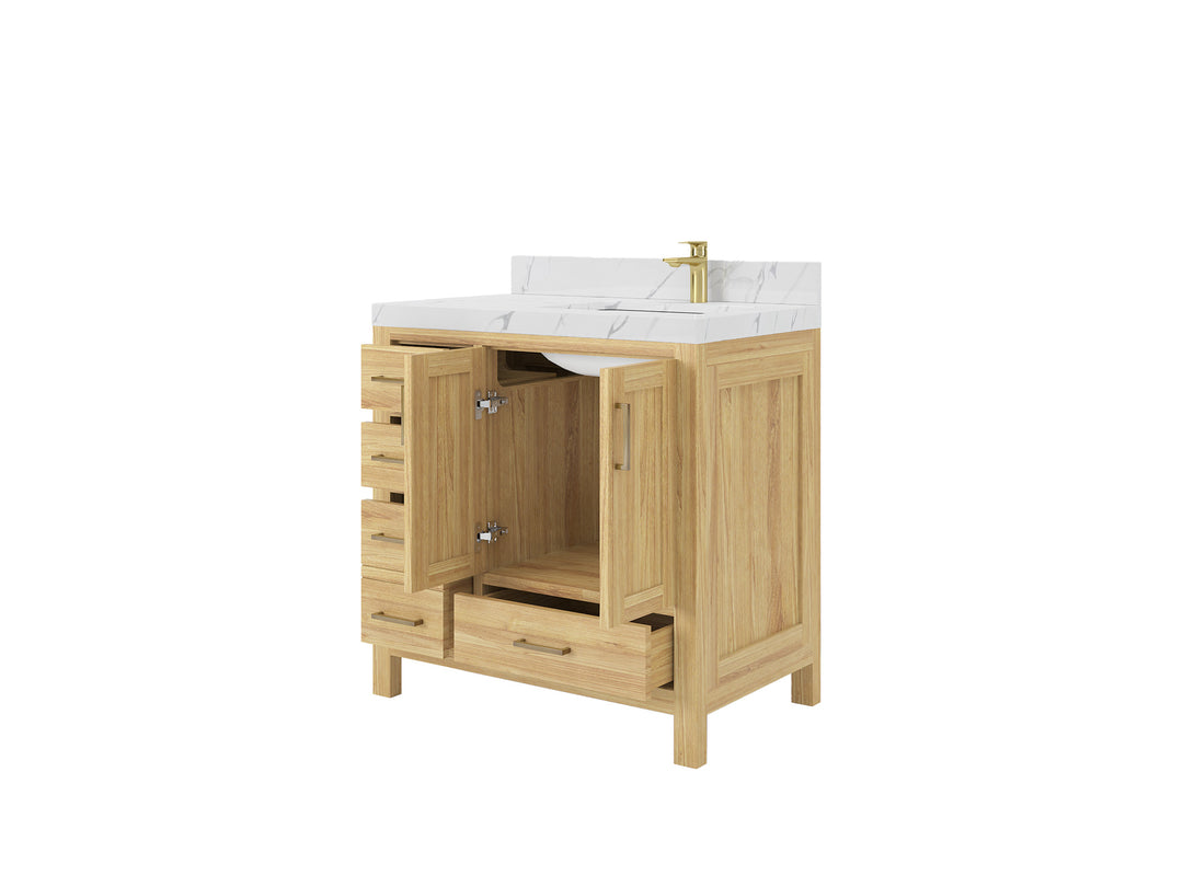 Malibu Teak Wood 36 in. W x 22 in. D Right Offset Sink Bathroom Vanity