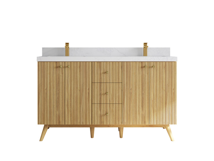 Pasadena Teak Wood 60 in. W x 22 in. D Double Sink Bathroom Vanity - photo 1
