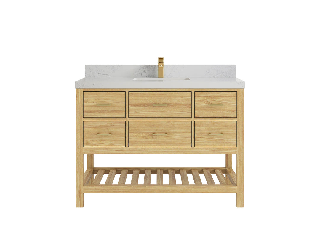 Parker Teak  48 in. W x 22 in. D Single Sink Bathroom Vanity in Light Natural  with Countertop - Clear View 