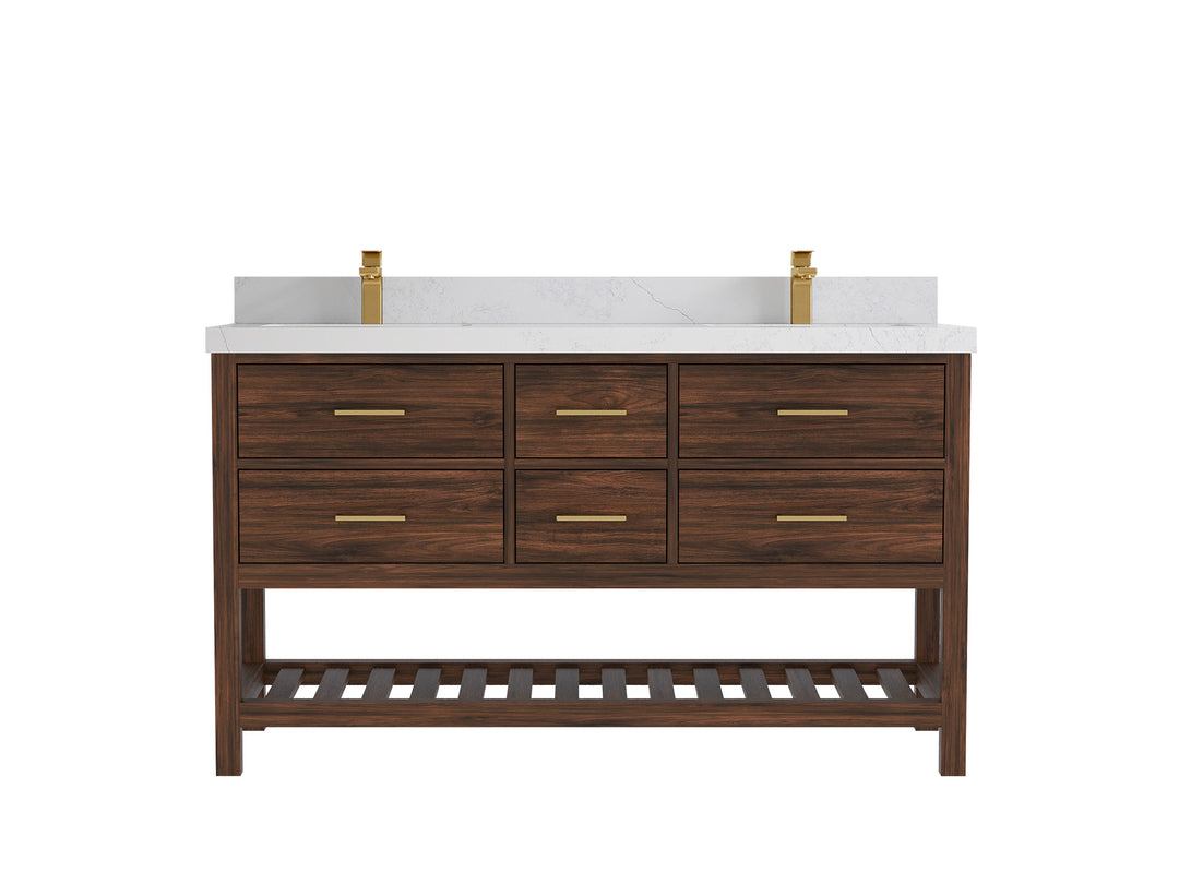 Parker Teak 60 in. W x 22 in. D Double Sink Bathroom Vanity in Dark Walnut with Countertop - Clear View 