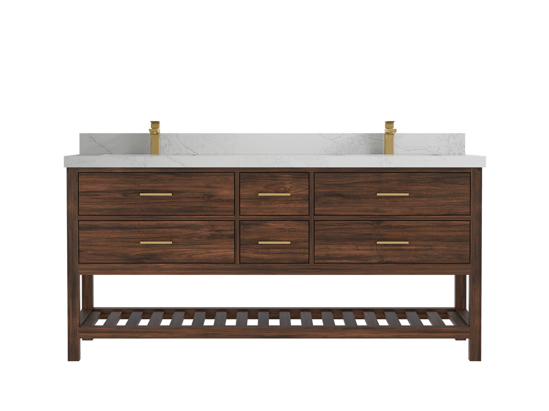 Parker Teak 72 in. W x 22 in. D Double Sink Bathroom Vanity in Dark Walnut with Countertop - Clear View 