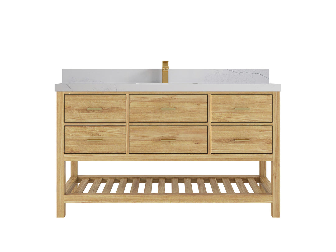 Parker Teak  60 in. W x 22 in. D Single Sink Bathroom Vanity in Light Natural  with Countertop - Clear View 
