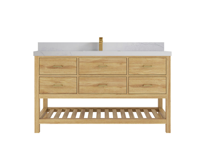 Parker Teak Wood 60 in. W x 22 in. D Single Sink Bathroom Vanity - photo 1