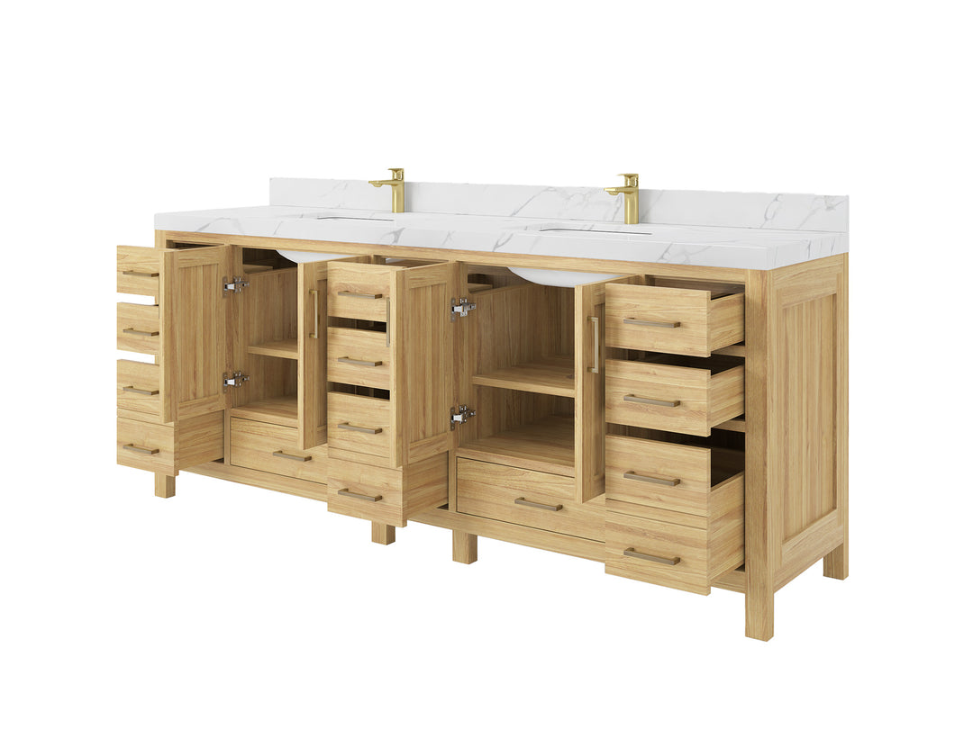 Malibu Teak Wood 84 in. W x 22 in. D Double Sink Bathroom Vanity