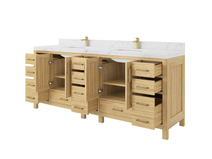 Malibu Teak Wood 84 in. W x 22 in. D Double Sink Bathroom Vanity - photo 7