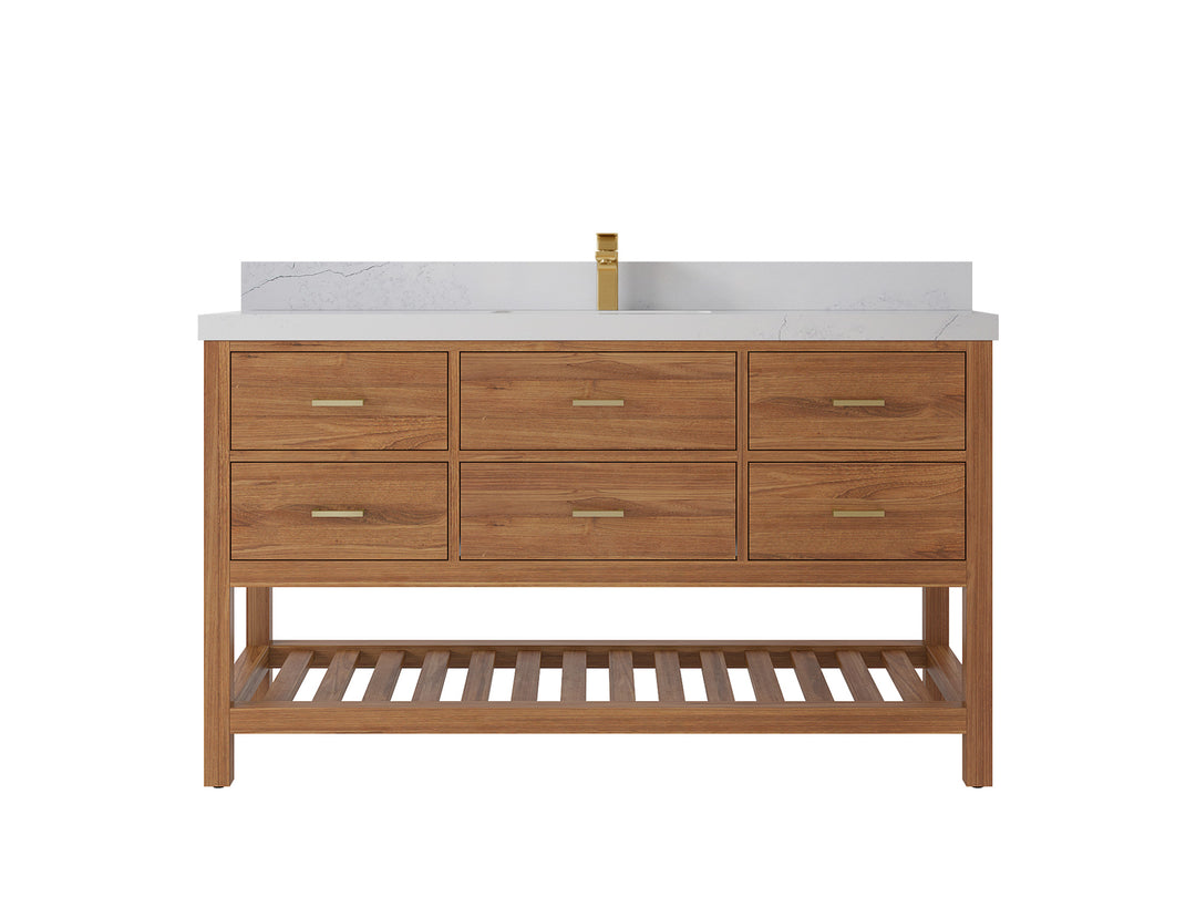 Parker Teak  60 in. W x 22 in. D Single Sink Bathroom Vanity in Golden  with Countertop - Clear View 