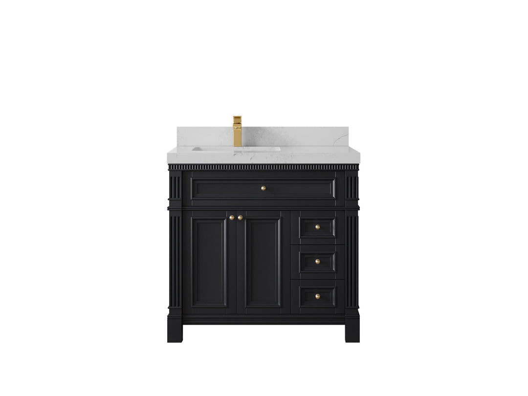 Paris 36 in. W x 22 in. D Left Offset Sink Bathroom Vanity in  Black with Countertop - Clear View 