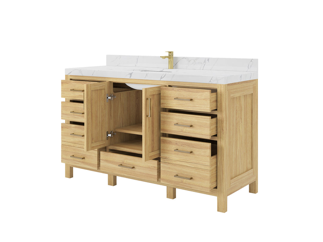Malibu Teak Wood 60 in. W x 22 in. D Single Sink Bathroom Vanity
